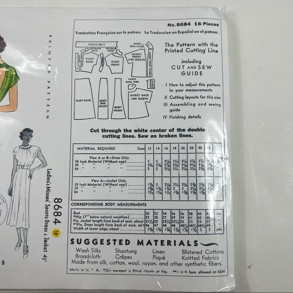 Lady Marlowe 1936 Reproduction Vintage Dress & Jacket Pattern - 8684 ML - Picture 3 of 4